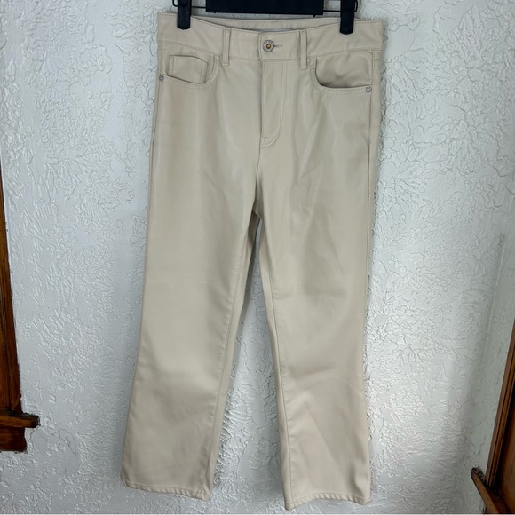Zara | Faux Leather Cream Straight Leg Pants Size 4 - Picture 10 of 15
